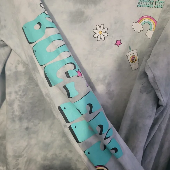 Womens Light Gray Tie-Dye Long Sleeve Graphic Tee with Cute Character - Picture 3 of 4